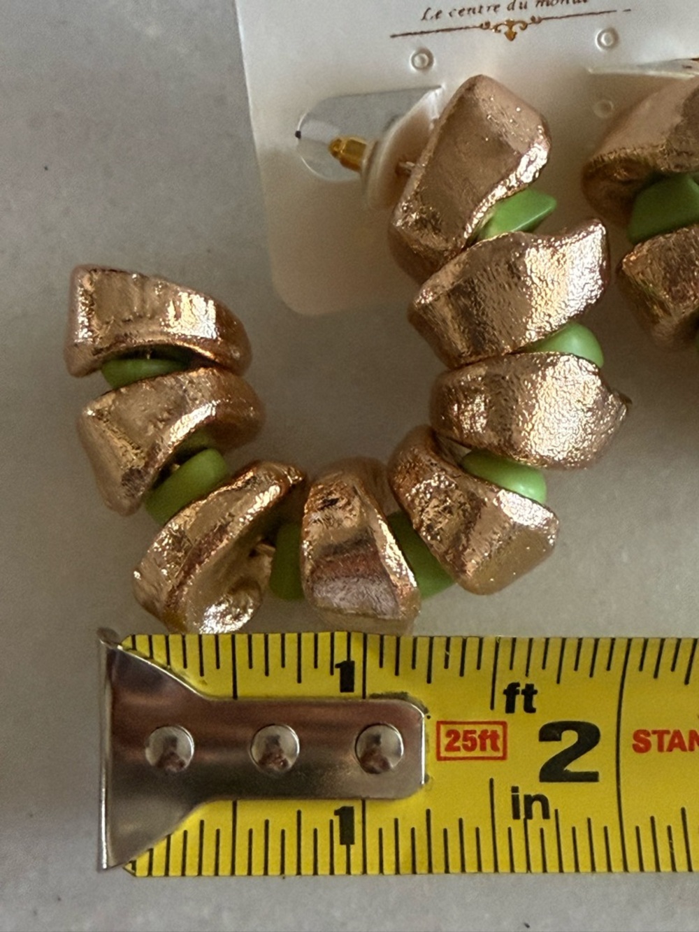 NWT!! Green & Gold Tone Chunky Hoop Earrings - Picture 5 of 5